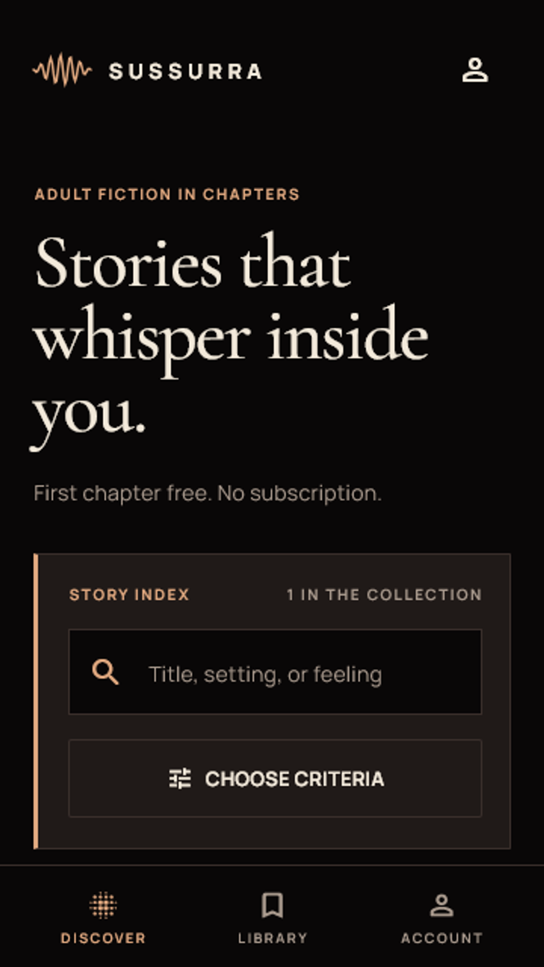 The Sussurra story catalog on an Android phone